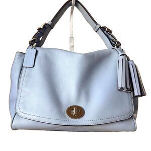 Coach Legacy Romy Light Blue Leather Handbag Silver Hardware, Hang Tag & Tassel
